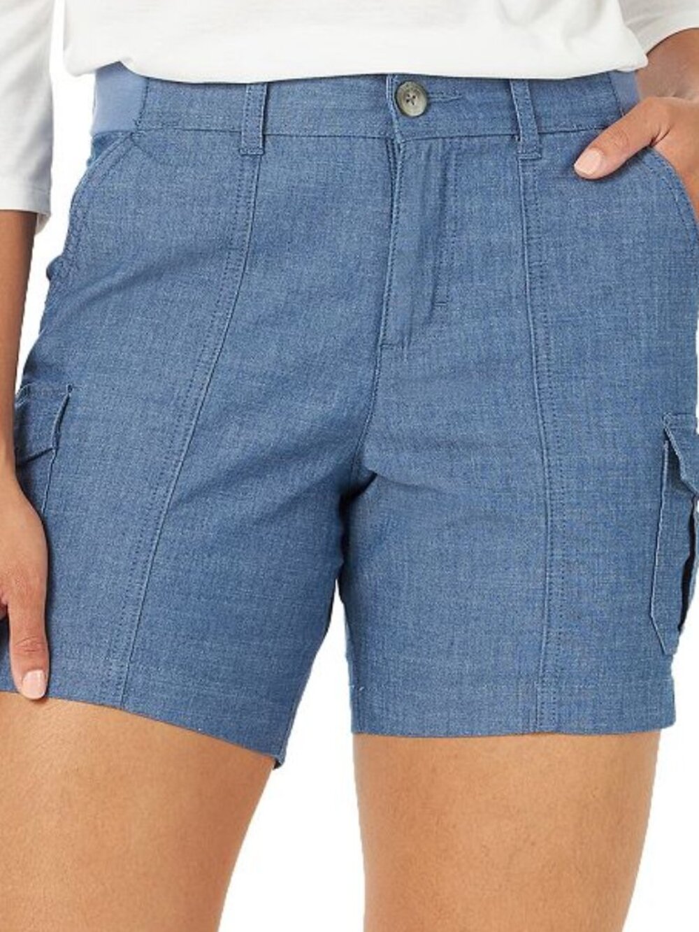 Women's Lee Plus Size Flex To Go 6" Cargo Shorts - Light Chambray - 18 - NWOT
